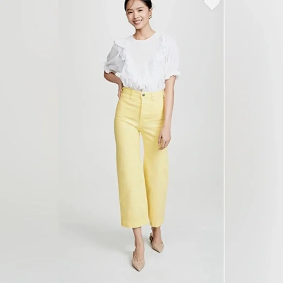 Veronica Beard Cynthia Gaucho CROP WIDE LEG JEANS Denim 12.5” Yellow sz 24 - Picture 3 of 13